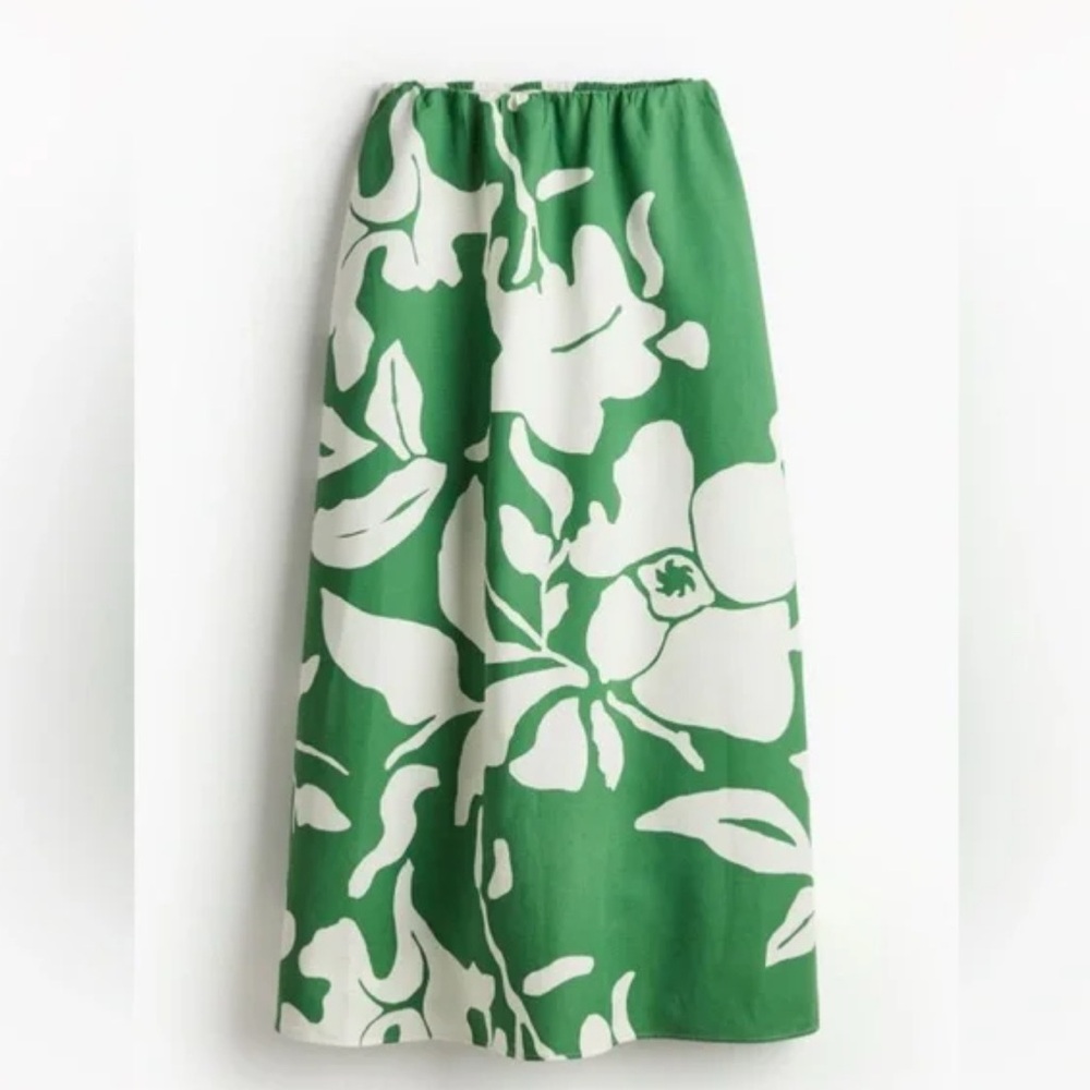H and M Linen Blend Floral Hawaiian Print Maxi Skirt NWT
